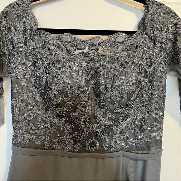 JJ House Women’s Lace Chiffon Ruffled High Low, Steel Grey Dress, #69 - Picture 3 of 16